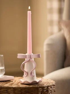 Next Pink/White Ceramic Bow Taper Candle Holder^ Candle Holders & Lanterns