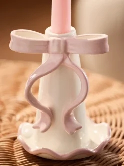 Next Pink/White Ceramic Bow Taper Candle Holder^ Candle Holders & Lanterns