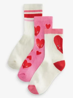 Next Pink/White Heart 3 Pack Cotton Rich Cushioned Sole Ankle Socks^ Socks & Tights|Socks & Tights