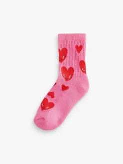 Next Pink/White Heart 3 Pack Cotton Rich Cushioned Sole Ankle Socks^ Socks & Tights|Socks & Tights