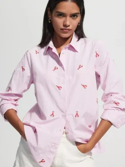 Sale Next Embroidered Long Sleeve Shirt Pink/White Stripe Lobster