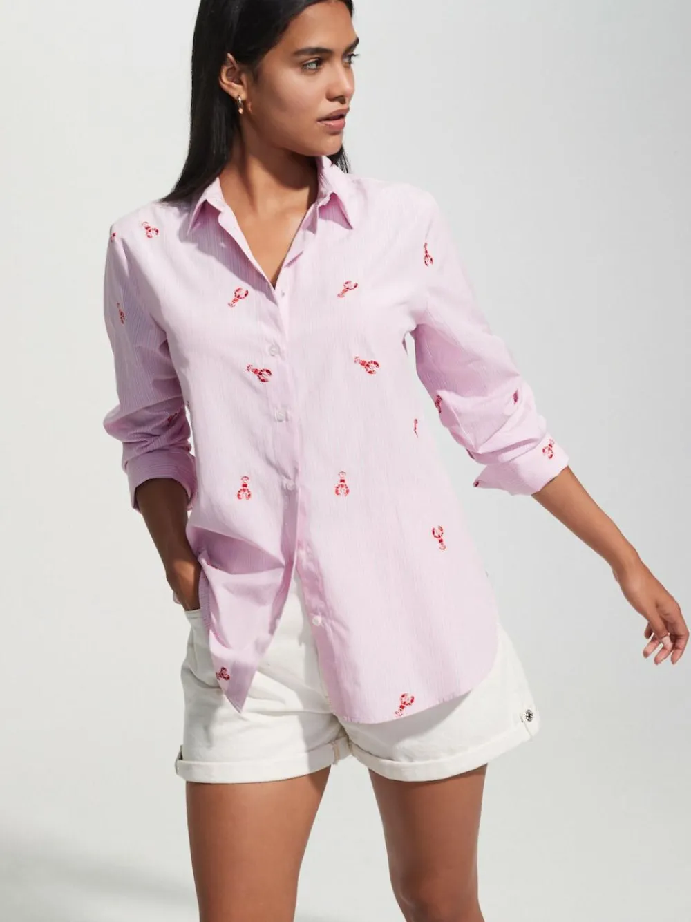 Sale Next Embroidered Long Sleeve Shirt Pink/White Stripe Lobster