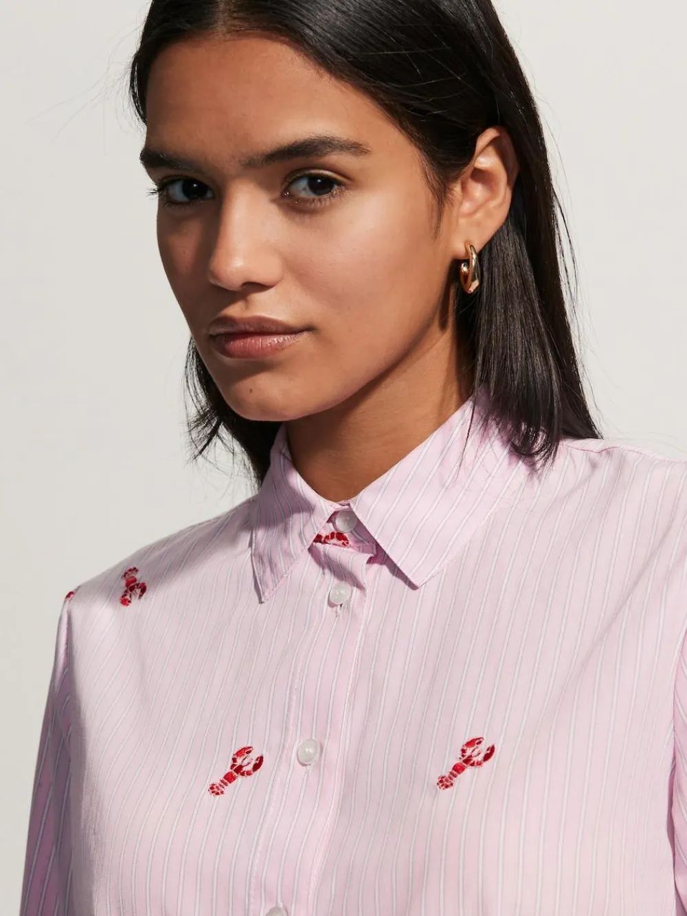 Sale Next Embroidered Long Sleeve Shirt Pink/White Stripe Lobster