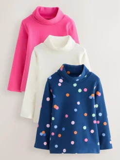 Outlet Next Roll Neck Tops 3 Pack (3mths-7yrs) Pink/White/Blue