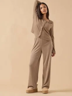 PixieGirl Petite Ribbed Wide Leg Joggers^Women Pyjamas