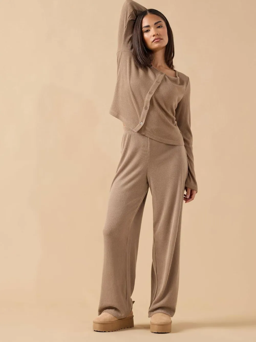 PixieGirl Petite Ribbed Wide Leg Joggers^Women Pyjamas