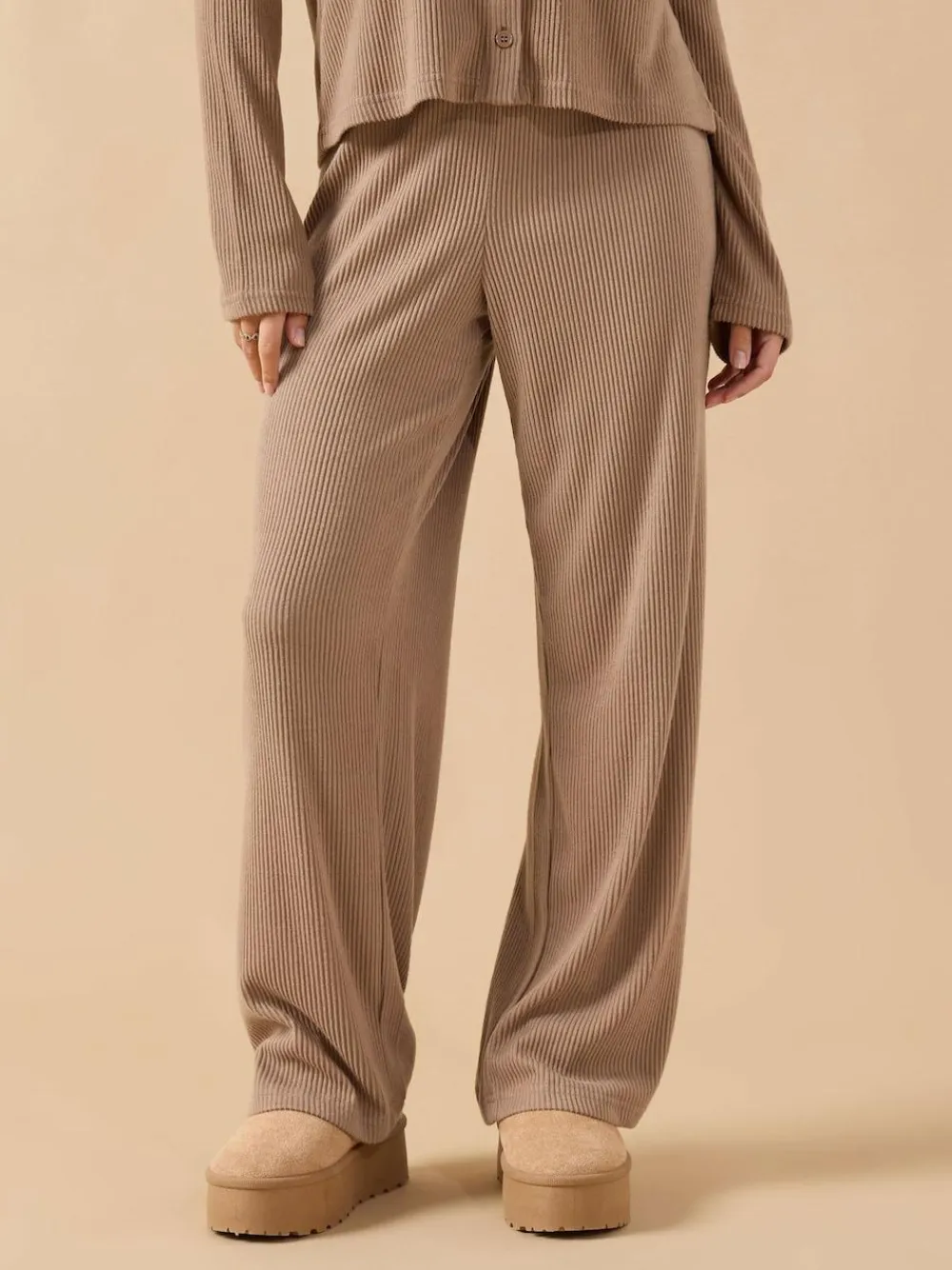 PixieGirl Petite Ribbed Wide Leg Joggers^Women Pyjamas