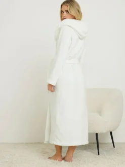 PixieGirl Petite White Cotton Touch Hooded Maxi Robe^Women Bathrobes