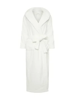 PixieGirl Petite White Cotton Touch Hooded Maxi Robe^Women Bathrobes