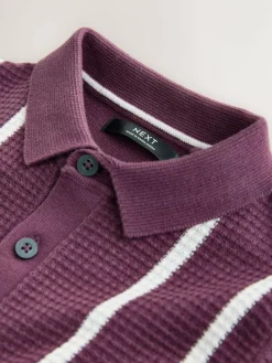 Next Plum Purple Knitted Button Neck Polo Shirt (3-16yrs)^BOY Knitwear & Sweaters|Knitwear