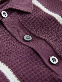 Next Plum Purple Knitted Button Neck Polo Shirt (3-16yrs)^BOY Knitwear & Sweaters|Knitwear