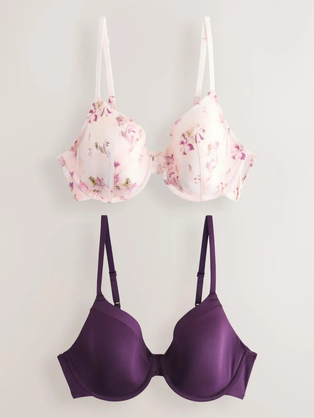 Next Plum Purple/Floral Print Full Cup A-E Smoothing Ultimate Comfort Bras 2 Pack^Women Bras