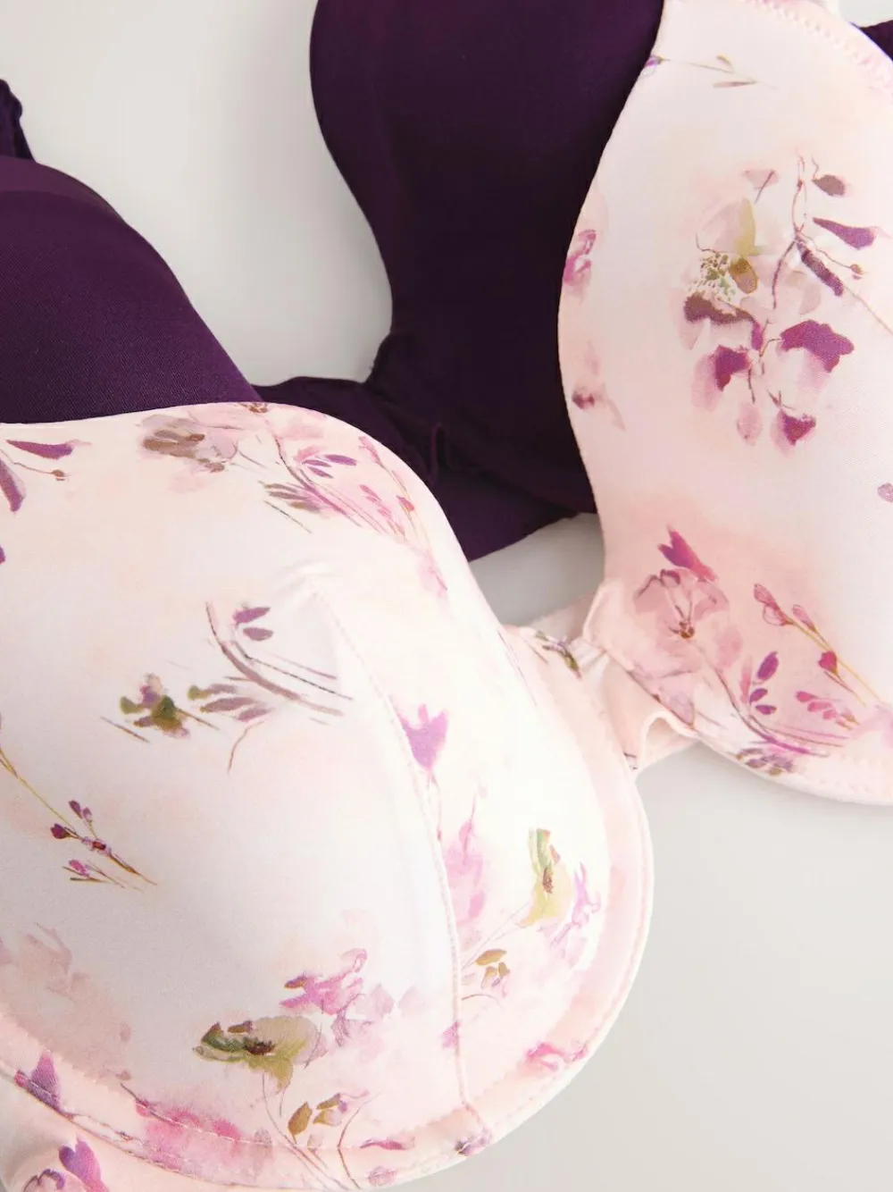 Next Plum Purple/Floral Print Full Cup A-E Smoothing Ultimate Comfort Bras 2 Pack^Women Bras
