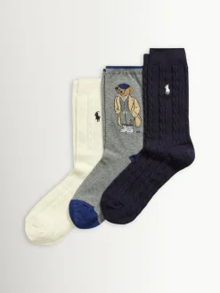 Polo Ralph Lauren Blue Bear Crew Socks 3 Pack
