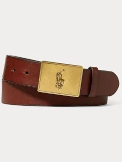 New Polo Ralph Lauren Pony Plaque Leather Belt Brown
