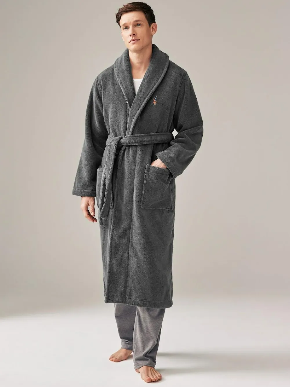 Hot Polo Ralph Lauren Shawl Collar Dressing Gown Dark Grey