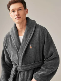 Hot Polo Ralph Lauren Shawl Collar Dressing Gown Dark Grey