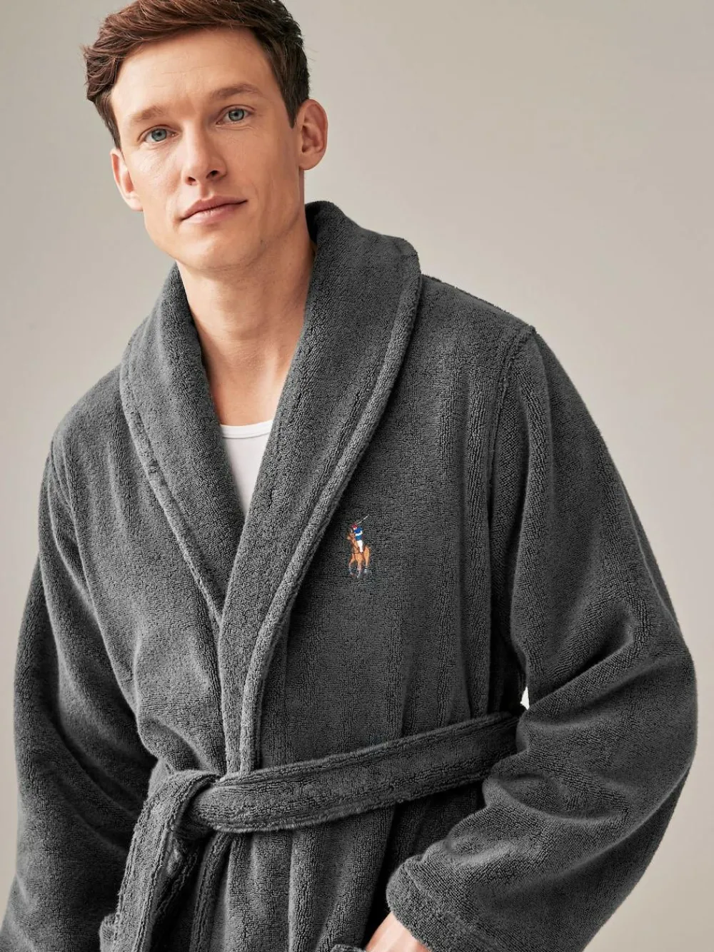 Hot Polo Ralph Lauren Shawl Collar Dressing Gown Dark Grey