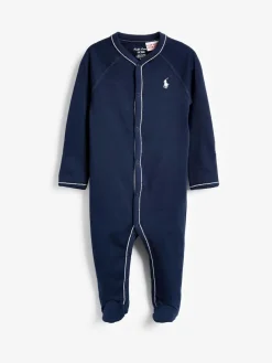 Best Polo Ralph Lauren Navy Blue Baby Logo Sleepsuit