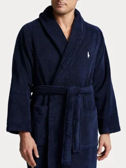 New Polo Ralph Lauren Shawl Collar Dressing Gown Navy