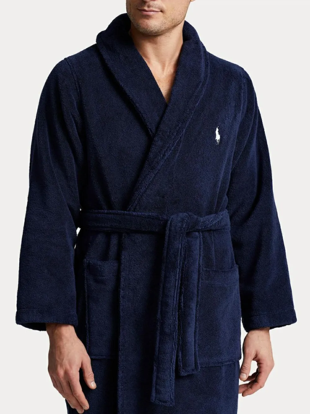 New Polo Ralph Lauren Shawl Collar Dressing Gown Navy