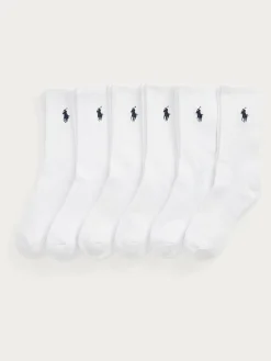 New Polo Ralph Lauren White Kids Crew Socks 6 Pack