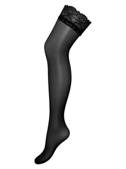 Pour Moi Black 15 Denier Seam Back Lace Top Hold-Up Tights^Women Socks & Tights