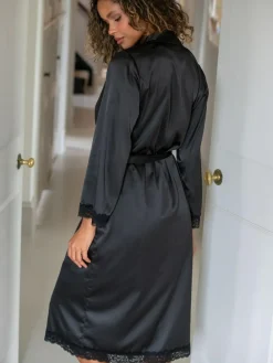 Sale Pour Moi Black Dusk Satin Kimono Sleeve Midi Gown