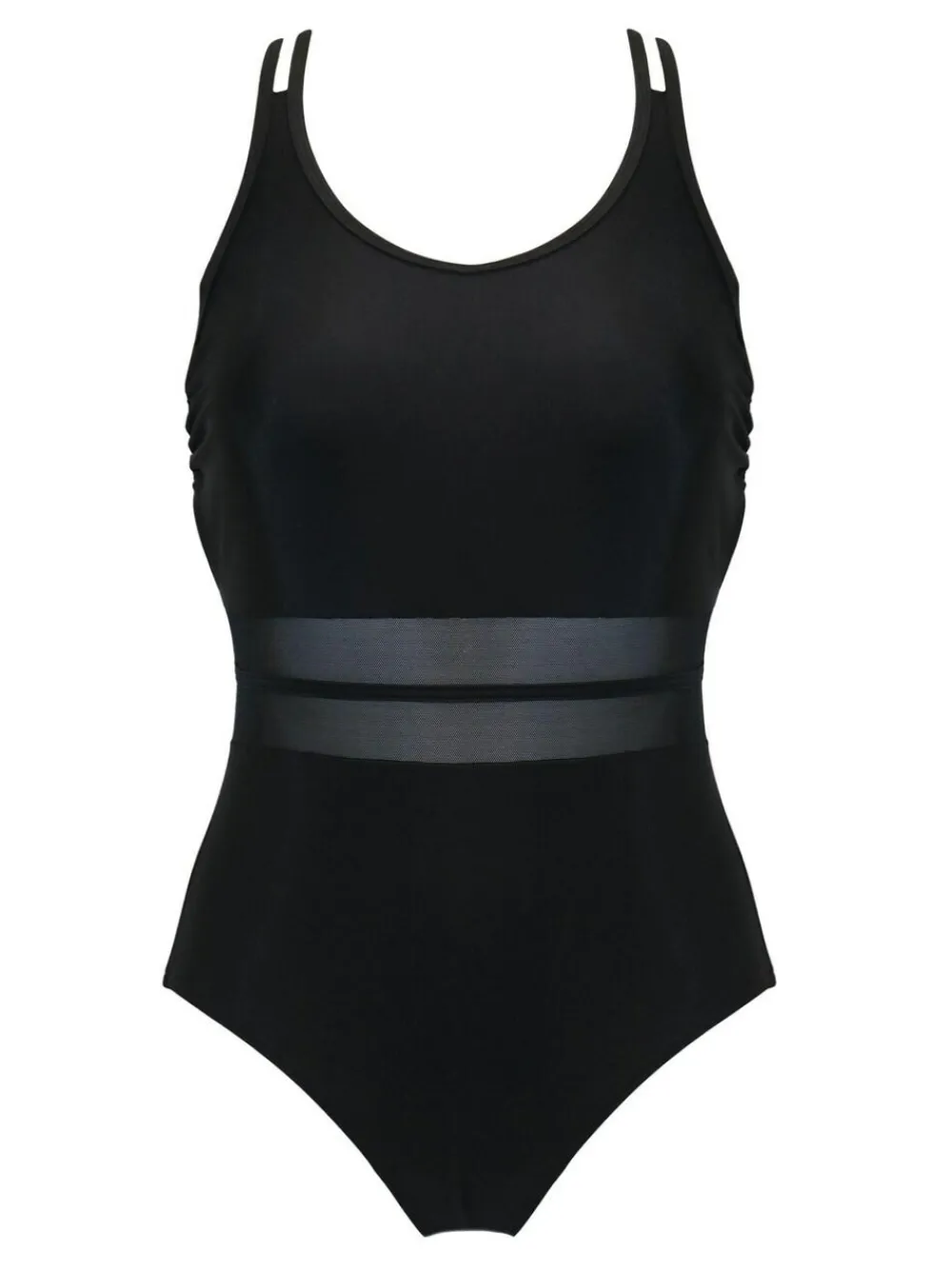 New Pour Moi Black Energy Double Strap Racerback Mesh Swimsuit