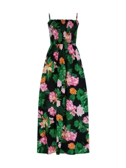 Pour Moi Black Floral Strapless Shirred Bodice Woven Maxi Beach Dress^Women Maxi Dresses