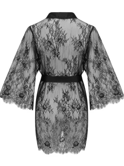 Pour Moi Black For Your Eyes Only Lace Robe^Women Bathrobes