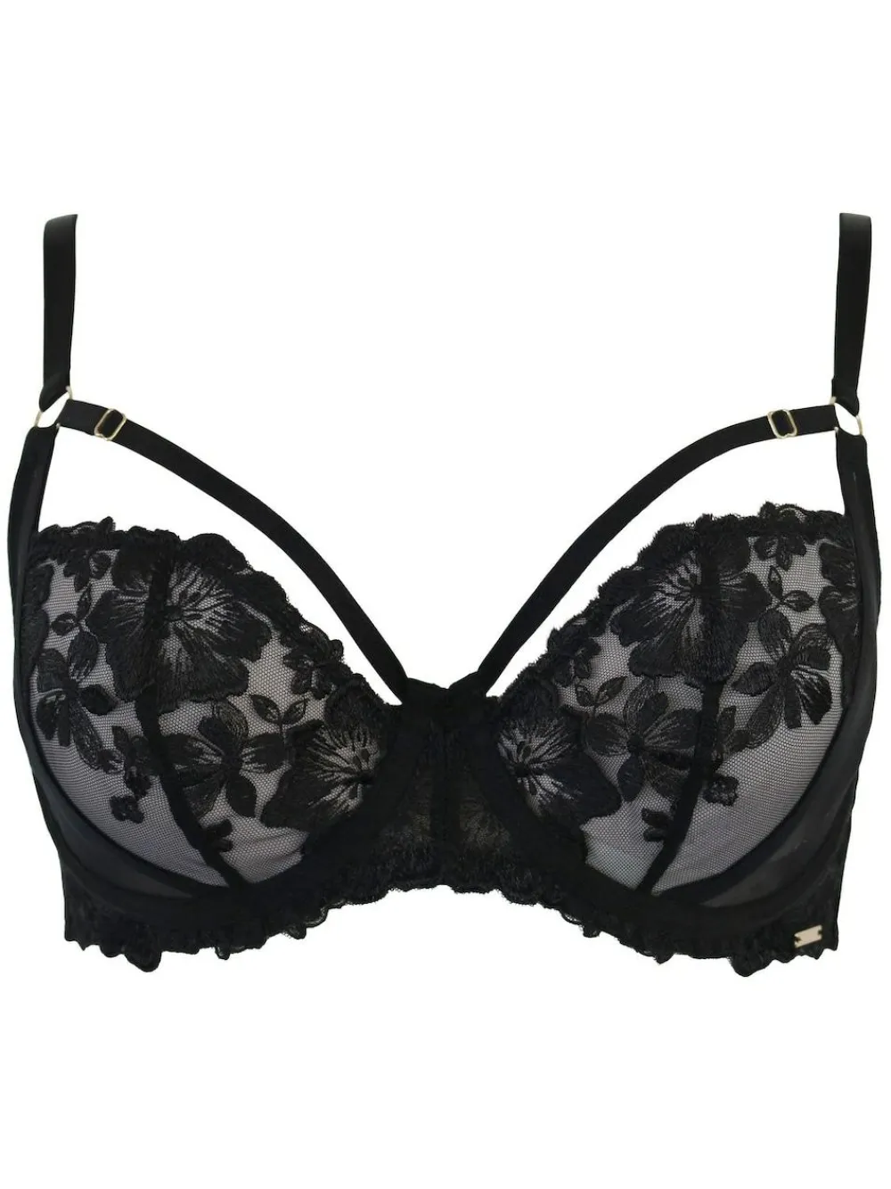 Pour Moi India Bold Floral Embroidery Non Pad Bra Black