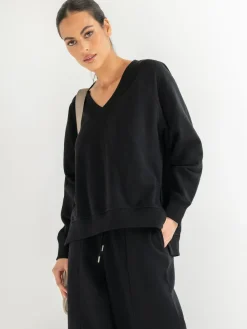 New Pour Moi The Softest Off Duty Relaxed V-Neck Sweatshirt Black