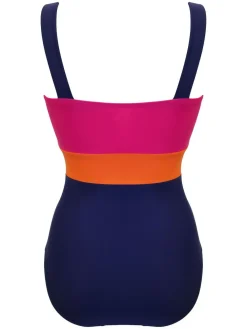 Outlet Pour Moi Blue/Pink Palm Springs Colour Block Tummy Control Swimsuit