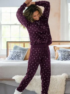 Clearance Pour Moi Cosy Fleece Sweatshirt and Jogger Pyjamas Set Burgundy