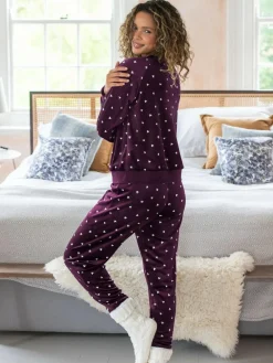 Clearance Pour Moi Cosy Fleece Sweatshirt and Jogger Pyjamas Set Burgundy
