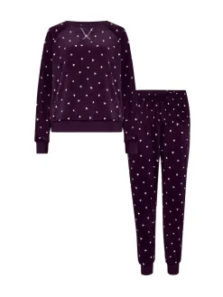 Clearance Pour Moi Cosy Fleece Sweatshirt and Jogger Pyjamas Set Burgundy