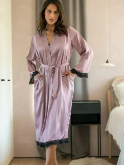 Pour Moi Dusk Satin and Lace Kimono Sleeve Dressing Gown^Women Bathrobes
