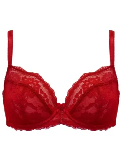 Pour Moi Red Non Padded Underwired Fleur Balconette Bra^Women Dd+ Range