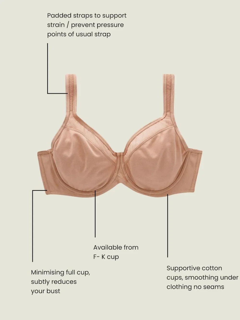 Next F-K Ultimate Support Cotton Minimiser Padded Strap Bra^Women Bras