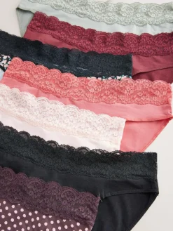 Best Next High Leg Cotton and Lace Knickers 7 Pack Printed Spot