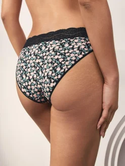 Best Next High Leg Cotton and Lace Knickers 7 Pack Printed Spot