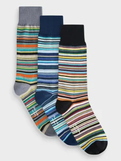 Online PS Paul Smith Black Signature Stripe Socks 3 Pack