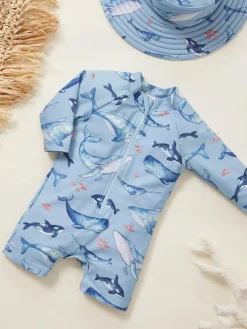 Purebaby Blue Long Sleeve Swim Sunsuit