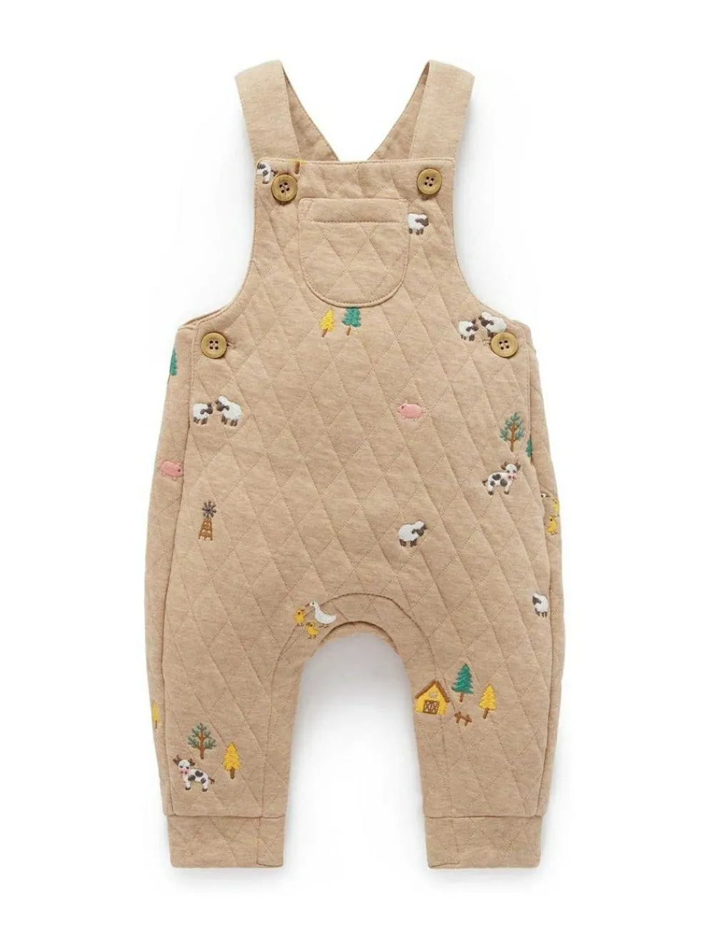 Purebaby Brown Quilted Embroidered Dungarees^BOY Rompers & Overalls|Dungarees
