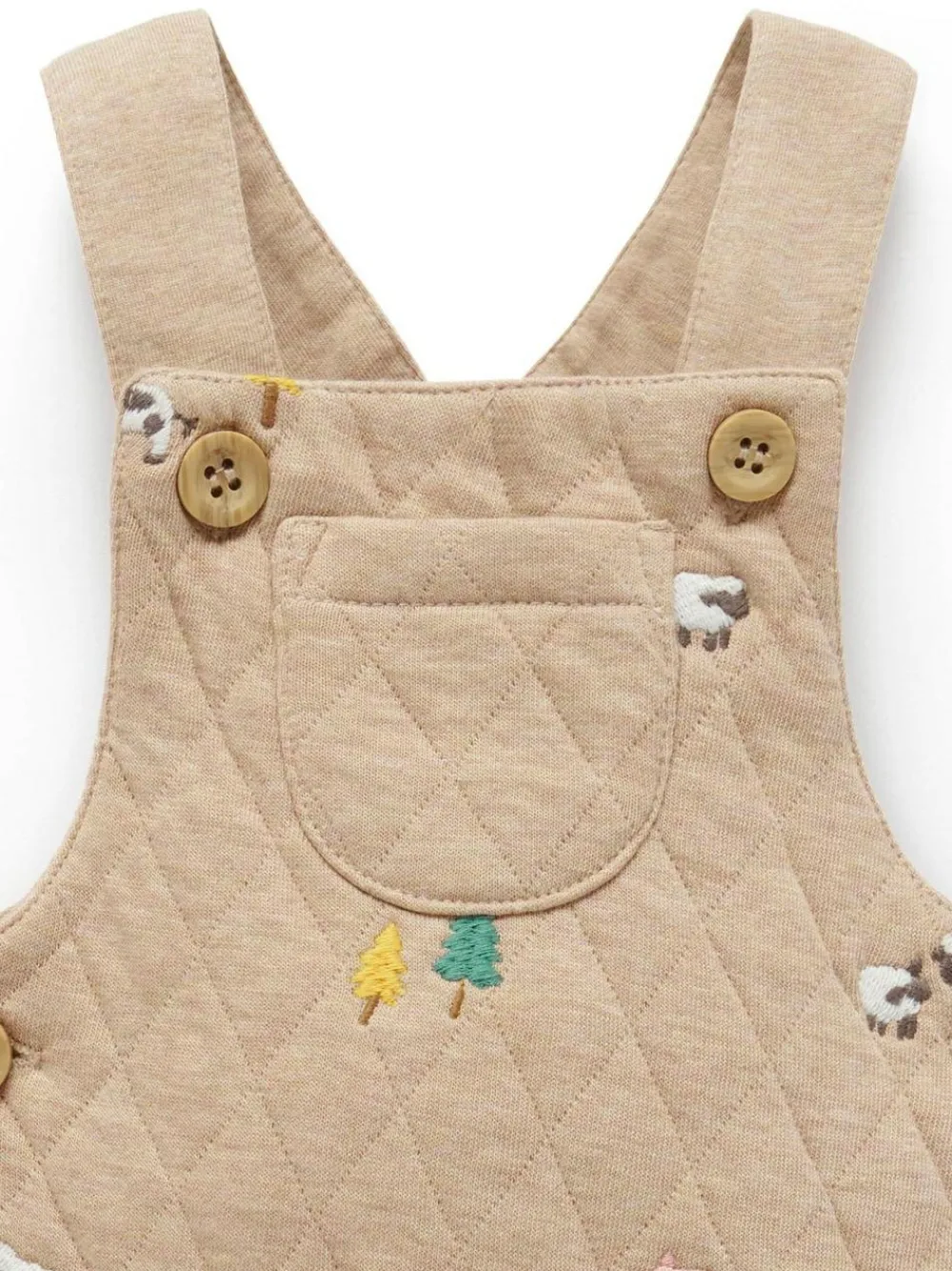 Purebaby Brown Quilted Embroidered Dungarees^BOY Rompers & Overalls|Dungarees