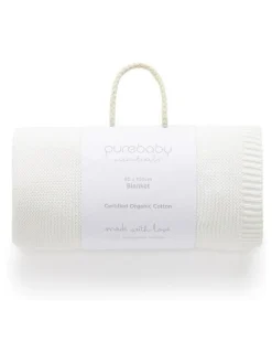 Discount Purebaby Textured Knit 100% Cotton Blanket White