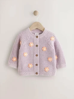 Clearance Next Embroidered Cardigan (0mths-2yrs) Purple and Apricot Flower Baby