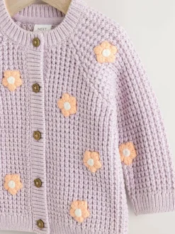 Clearance Next Embroidered Cardigan (0mths-2yrs) Purple and Apricot Flower Baby
