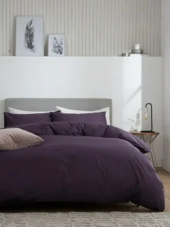 Next Purple Blackberry Cotton Rich Plain Duvet Cover and Pillowcase Set^ Bedsets & Duvet Covers